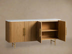 Finnley Rural Buffet Sideboard Marble Top Media TV Cabinet Wood Entryways Storage Cabinet