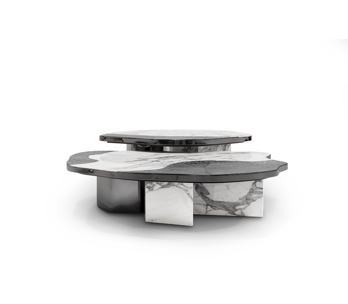 Luxury Calacatta Marble Coffee Table with Black Sculptural Base & Modern Design Center Tea Table