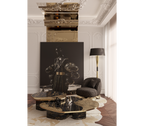Luxury Calacatta Marble Coffee Table with Black Sculptural Base & Modern Design Center Tea Table