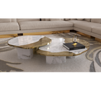 Luxury Calacatta Marble Coffee Table with Black Sculptural Base & Modern Design Center Tea Table