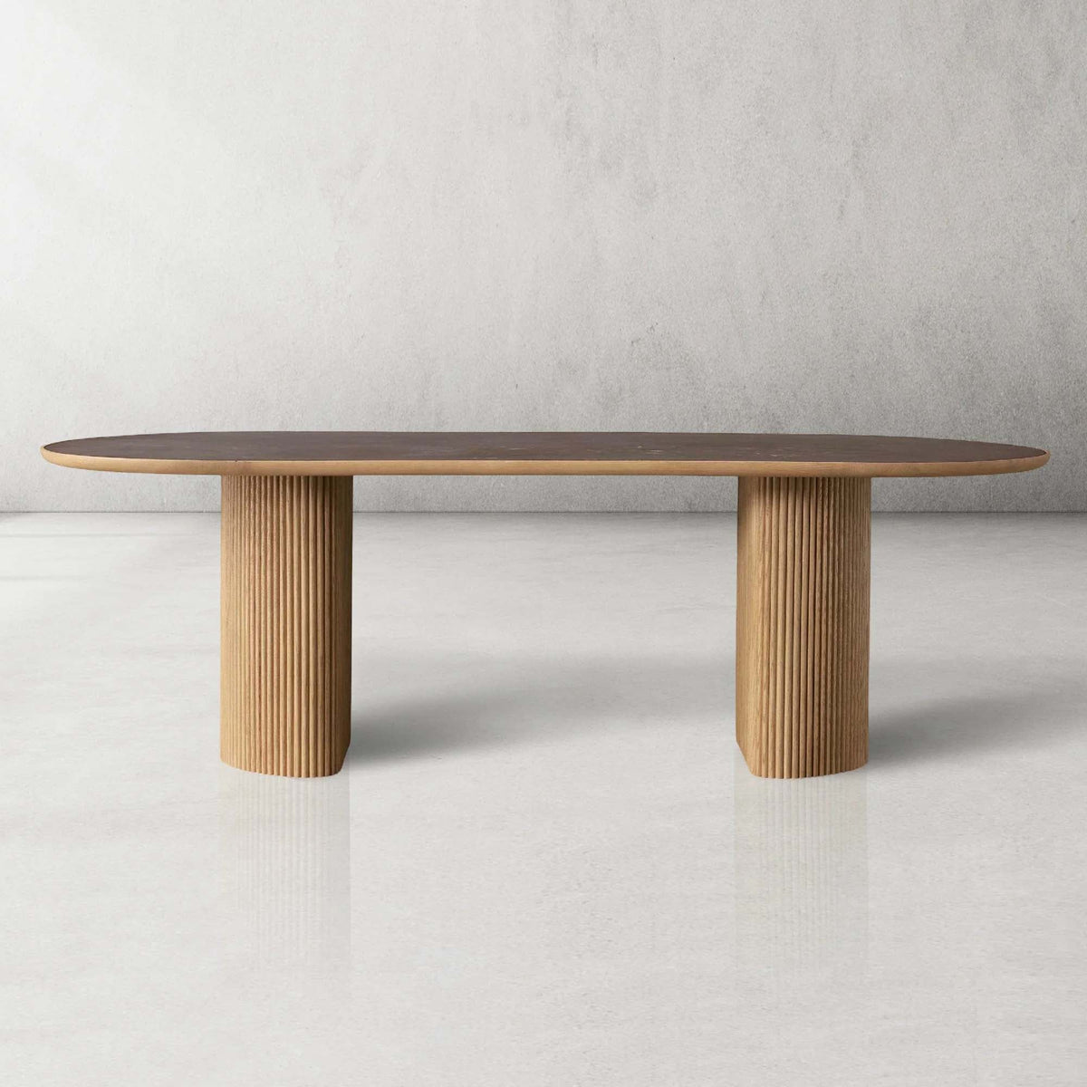 Astor Dining Table with Natural Marble Stone Top & Solid Oak Wood