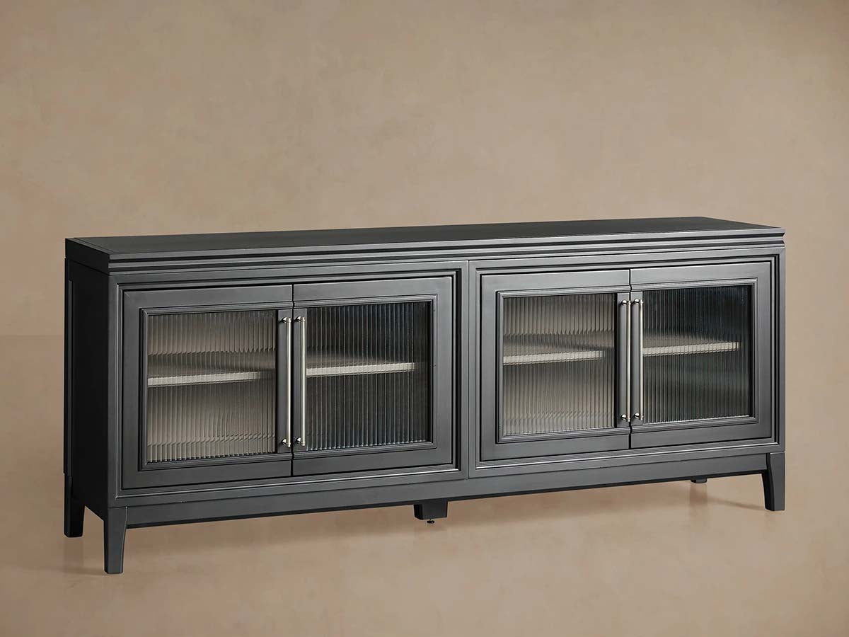 Rowan TV-Schrank aus Holz mit geriffelten Glastüren, Eingangsschrank und Medienkonsole