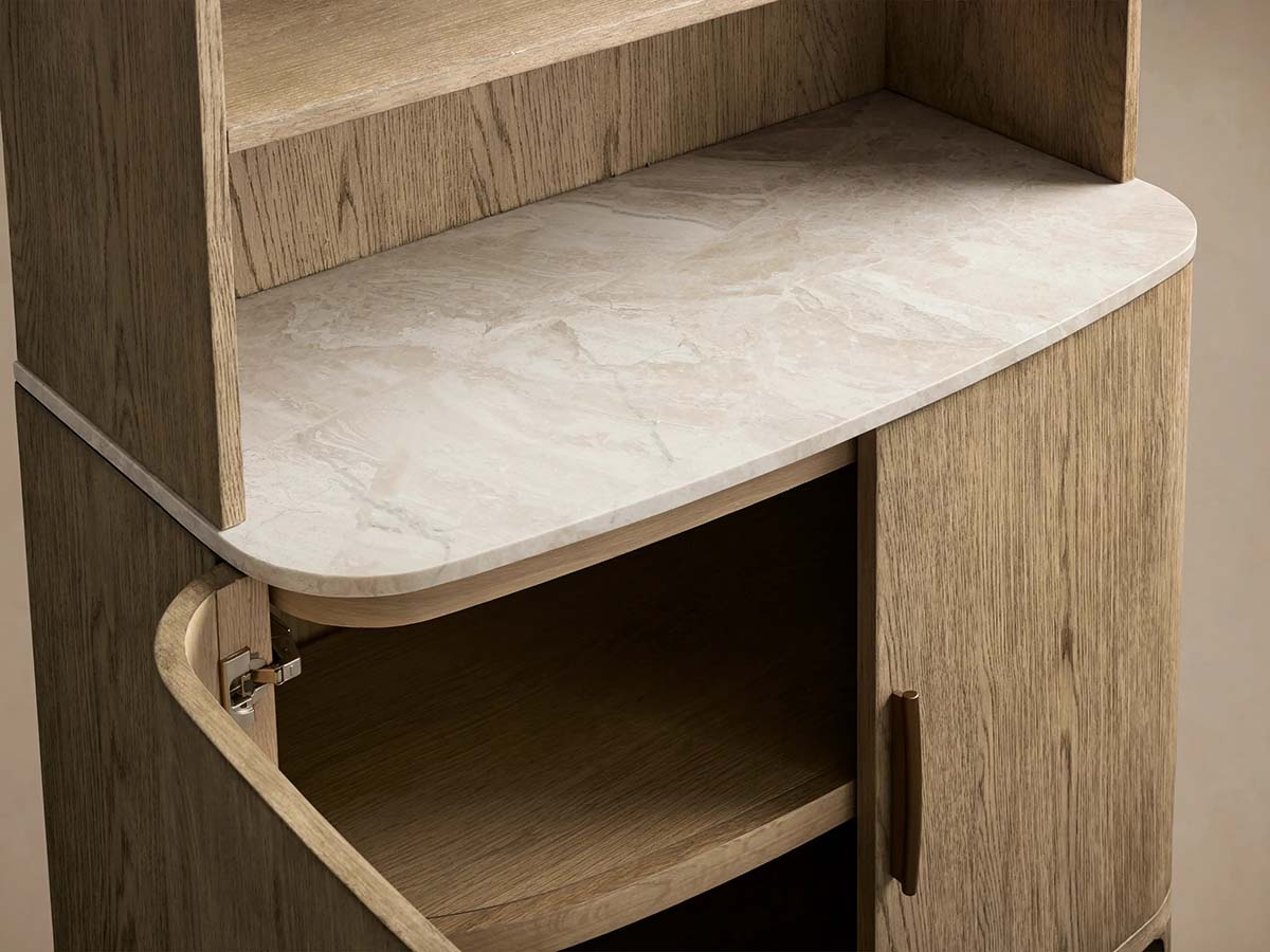 Danny Wood Hohe Vitrine mit Marmorplatte, Eichen-Sideboard, Buffet-Aufbewahrungstisch, Küchenschrank