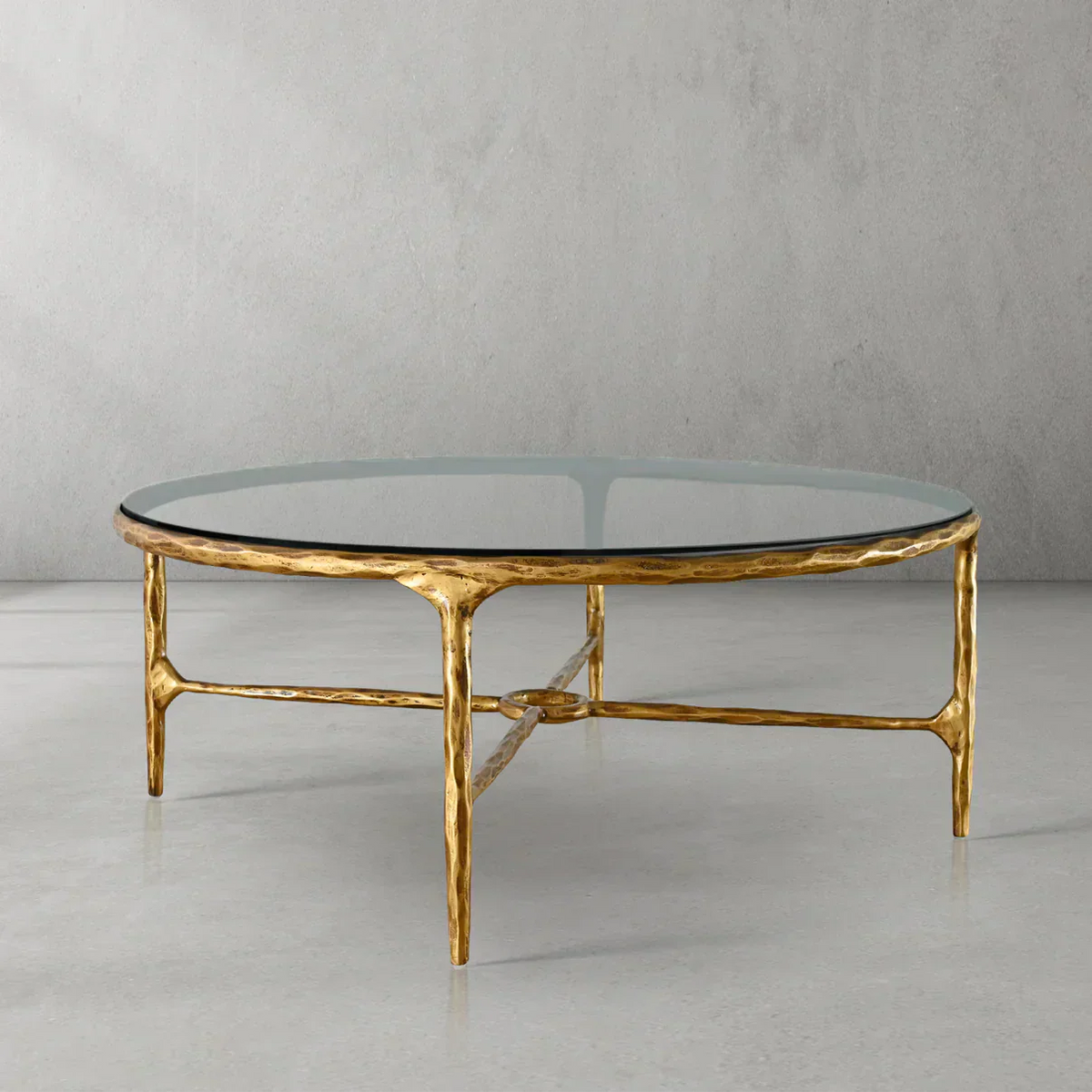 Thaddeus Metal Glass Round Coffee Table Hand-Forged Style O & X Living Sofa Center Tea Table