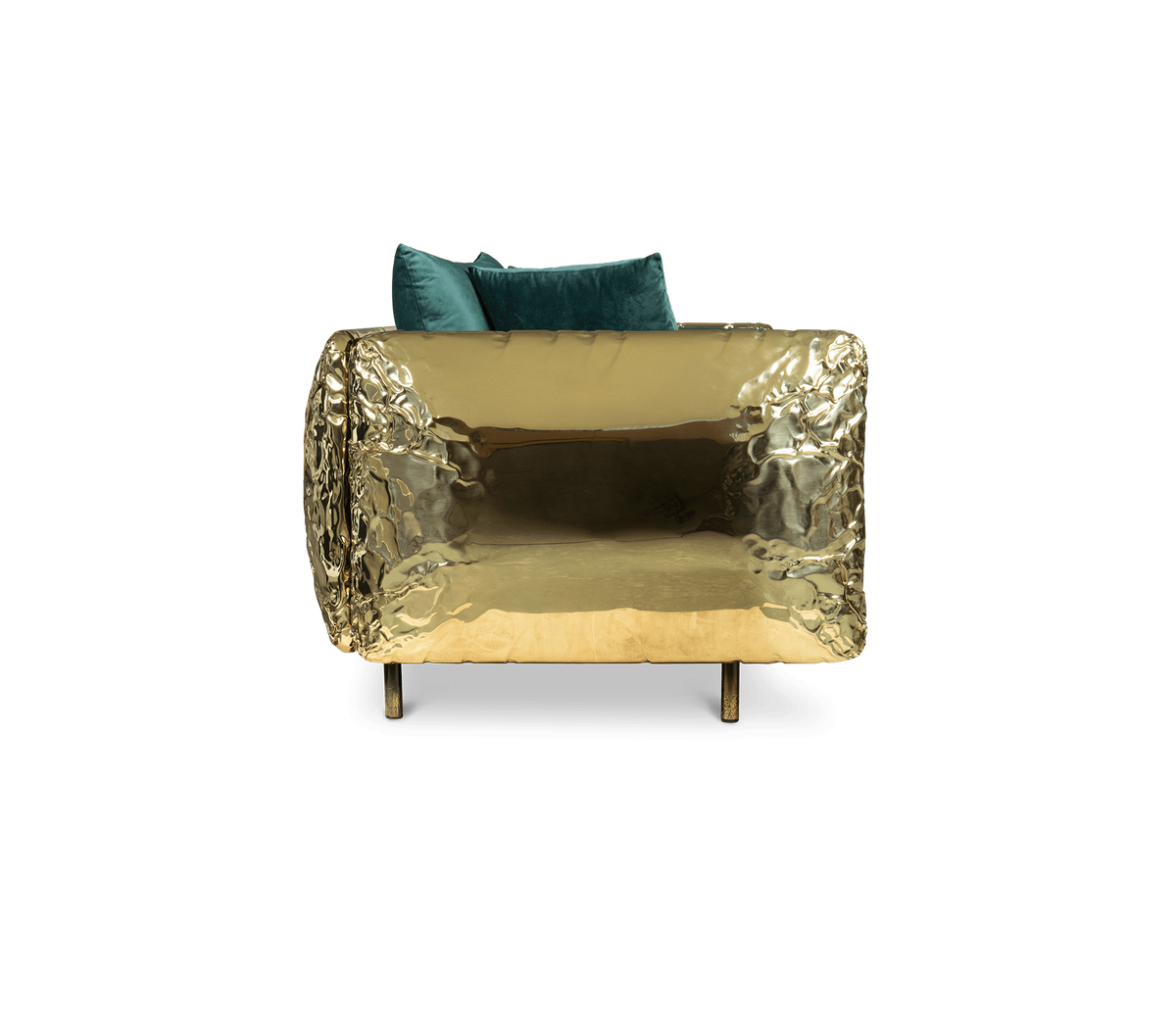Luxury Imperfect Sculptural Sofa with Hammered Brass Frame & Artistic Design
