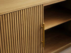 Finnley Reeded Wood Media Console with Modern White Oak TV Stand Living Room Television Storage Unit