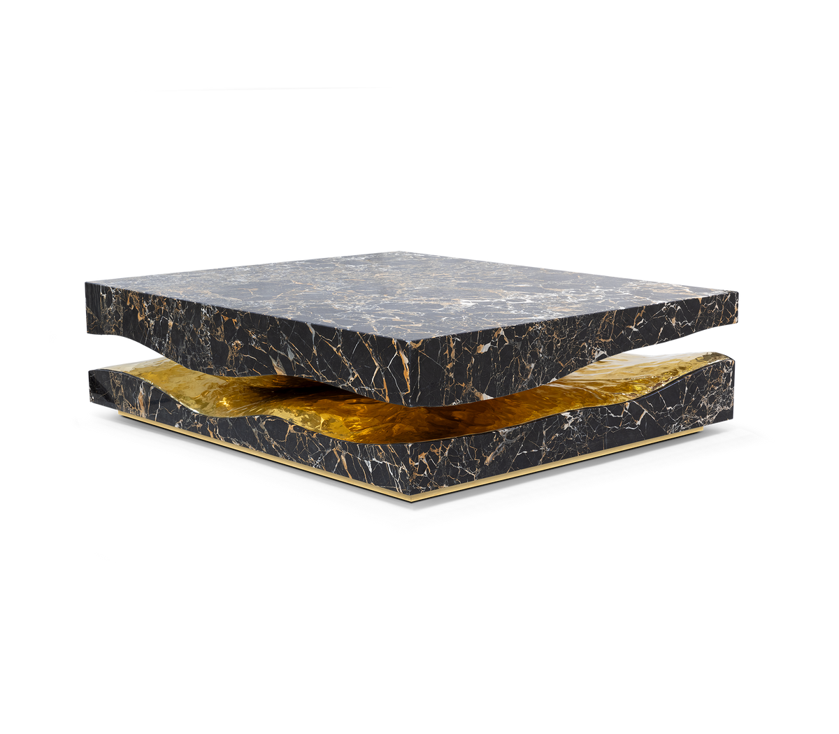 Luxury Carrara Marble Coffee Table with Sculptural Brass Frame & Organic Design