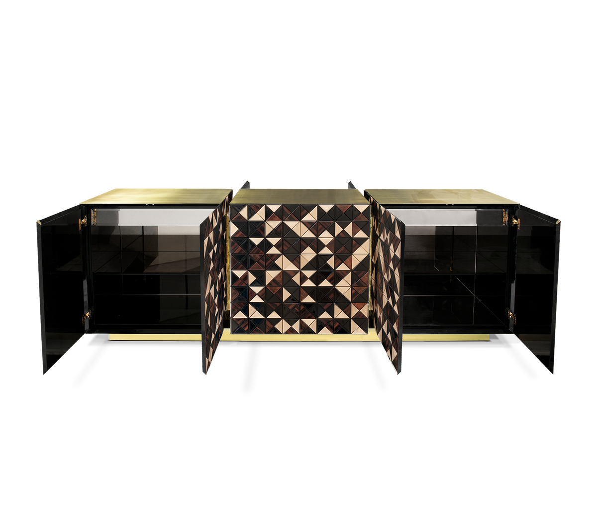 Luxury Anodized Metal Sideboard Cabinet with Pixel-Inspired Design & Hidden Storage