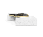 Luxury Sculptural Coffee Table Black & White High-Gloss Marble Finish
