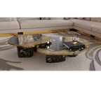 Luxury Calacatta Marble Coffee Table with Black Sculptural Base & Modern Design Center Tea Table