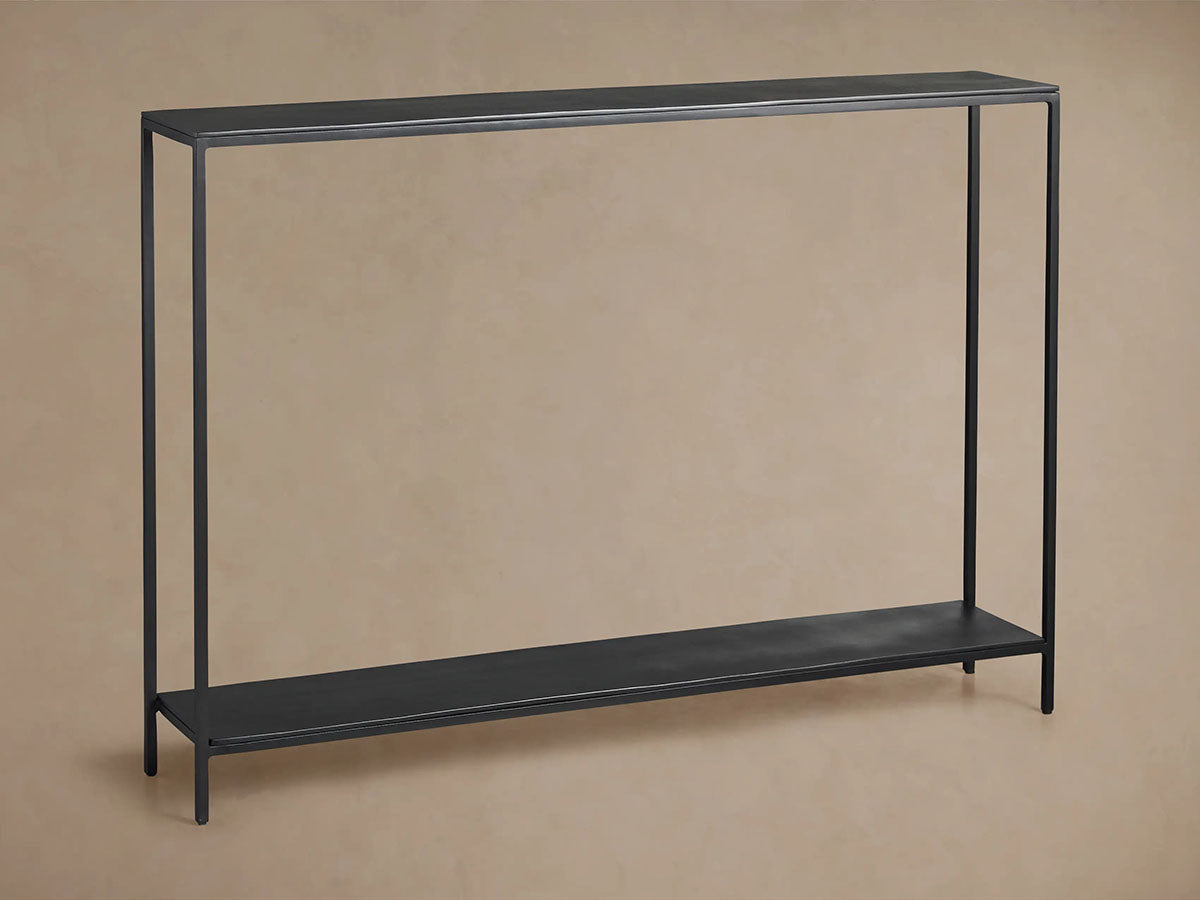 Kavali Slim Metal Entrance Console Table Solid Iron Frame Aluminum Surface Hallway Entryway Table