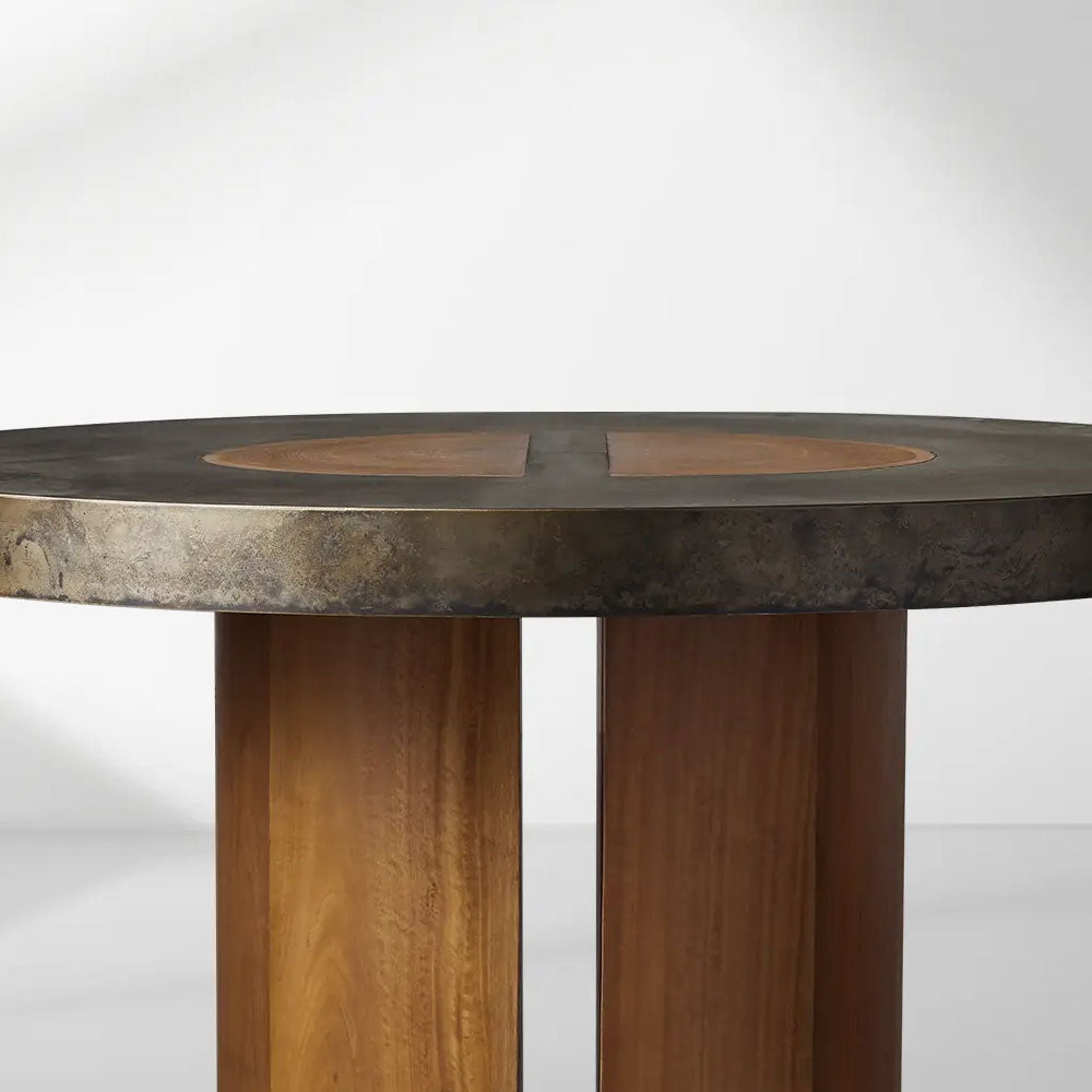 Acacius Round Reclaimed Yukas Wood Dining Table with Eco-Conscious Steel