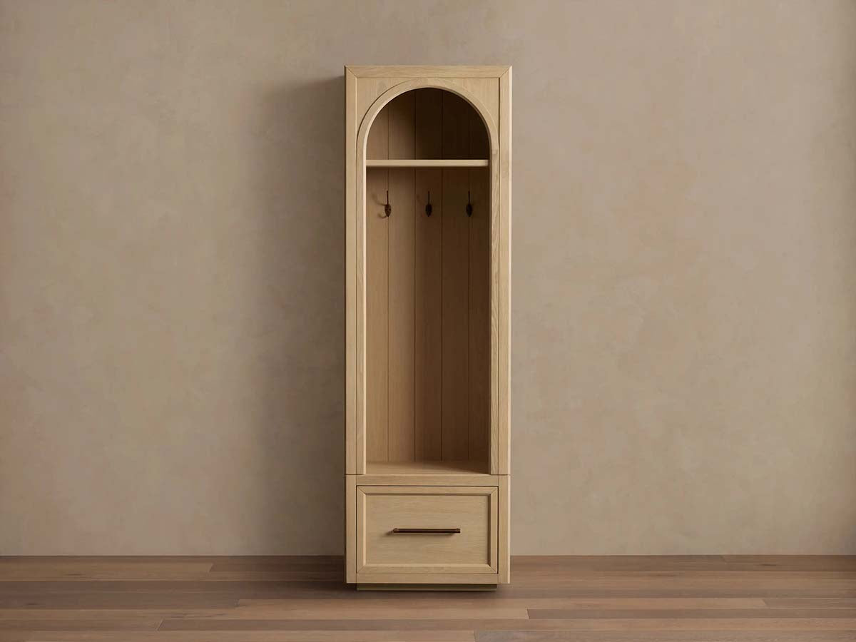 Hattie Solid Oak Entryway Cabinet Hand-Crafted with Hooks & Drawers