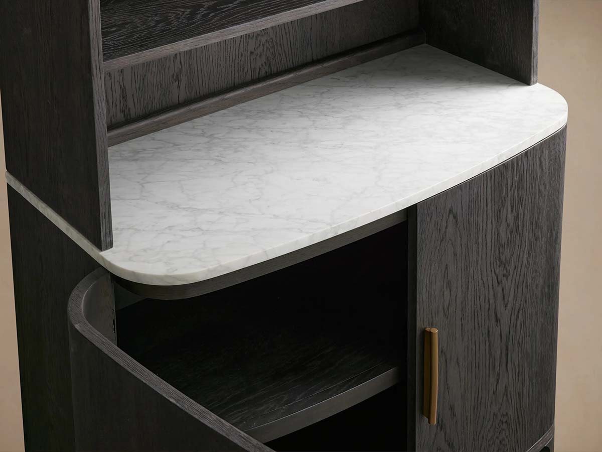 Danny Wood Hohe Vitrine mit Marmorplatte, Eichen-Sideboard, Buffet-Aufbewahrungstisch, Küchenschrank