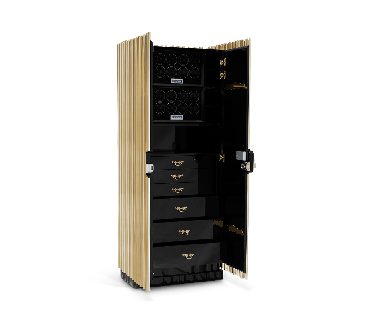 Luxury Symphony Watch Winder Safe with Gold-Plated Brass Pipes & High-Security Storage System