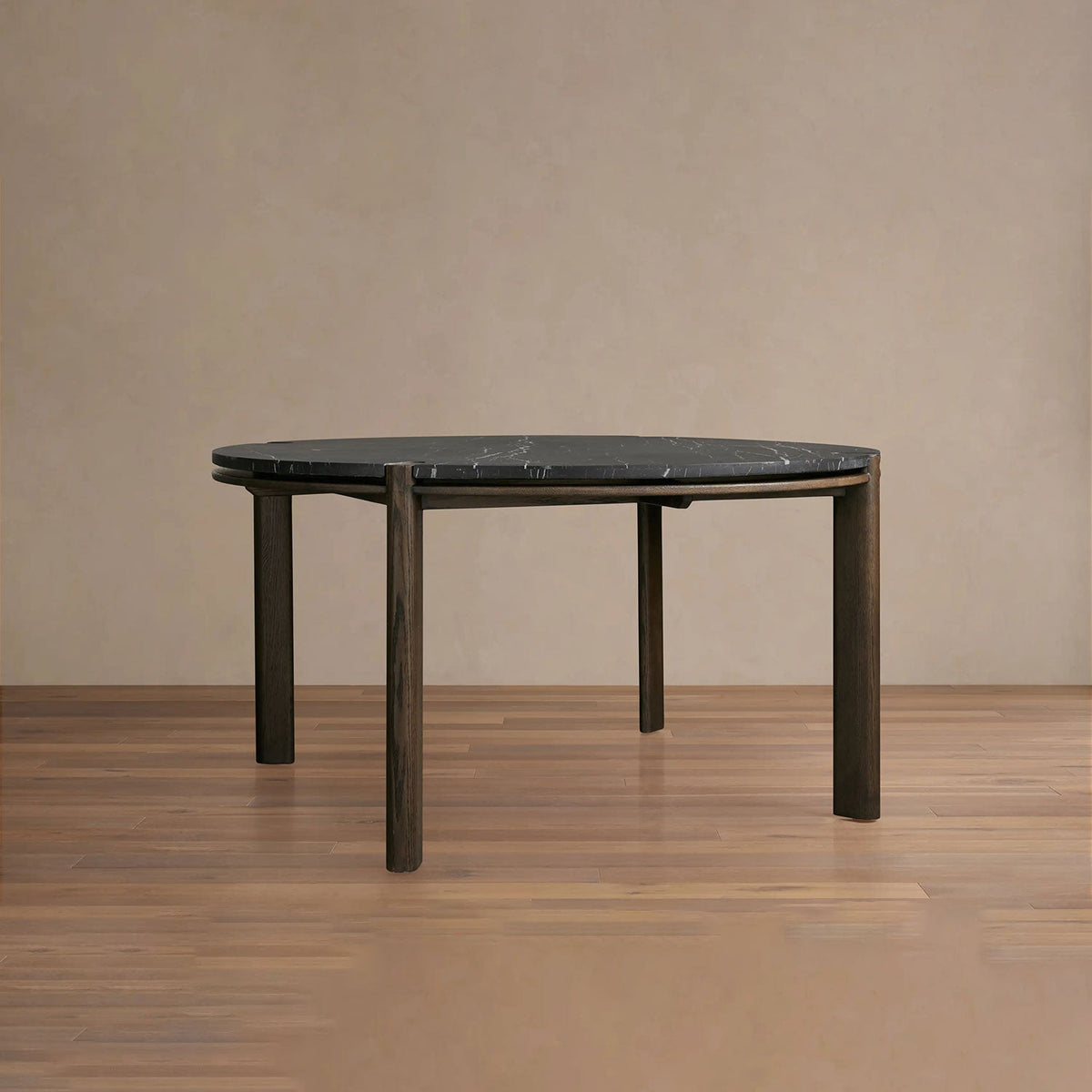Pyet Round Dining Table with Floating Marble Stone Top & Solid Oak Wood Base