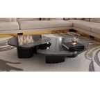 Luxury Calacatta Marble Coffee Table with Black Sculptural Base & Modern Design Center Tea Table