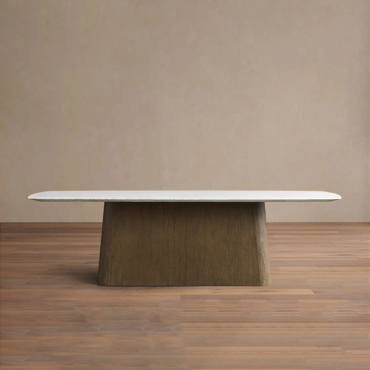 Table de salle à manger Saint Germain en pierre avec piètement Toulouse en bois et marbre de pierre naturelle