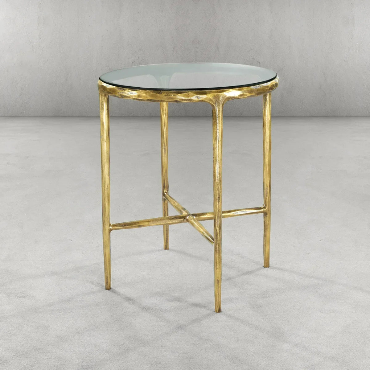 Thaddeus Metal Glass Round Side Table Hand-Forged End Table