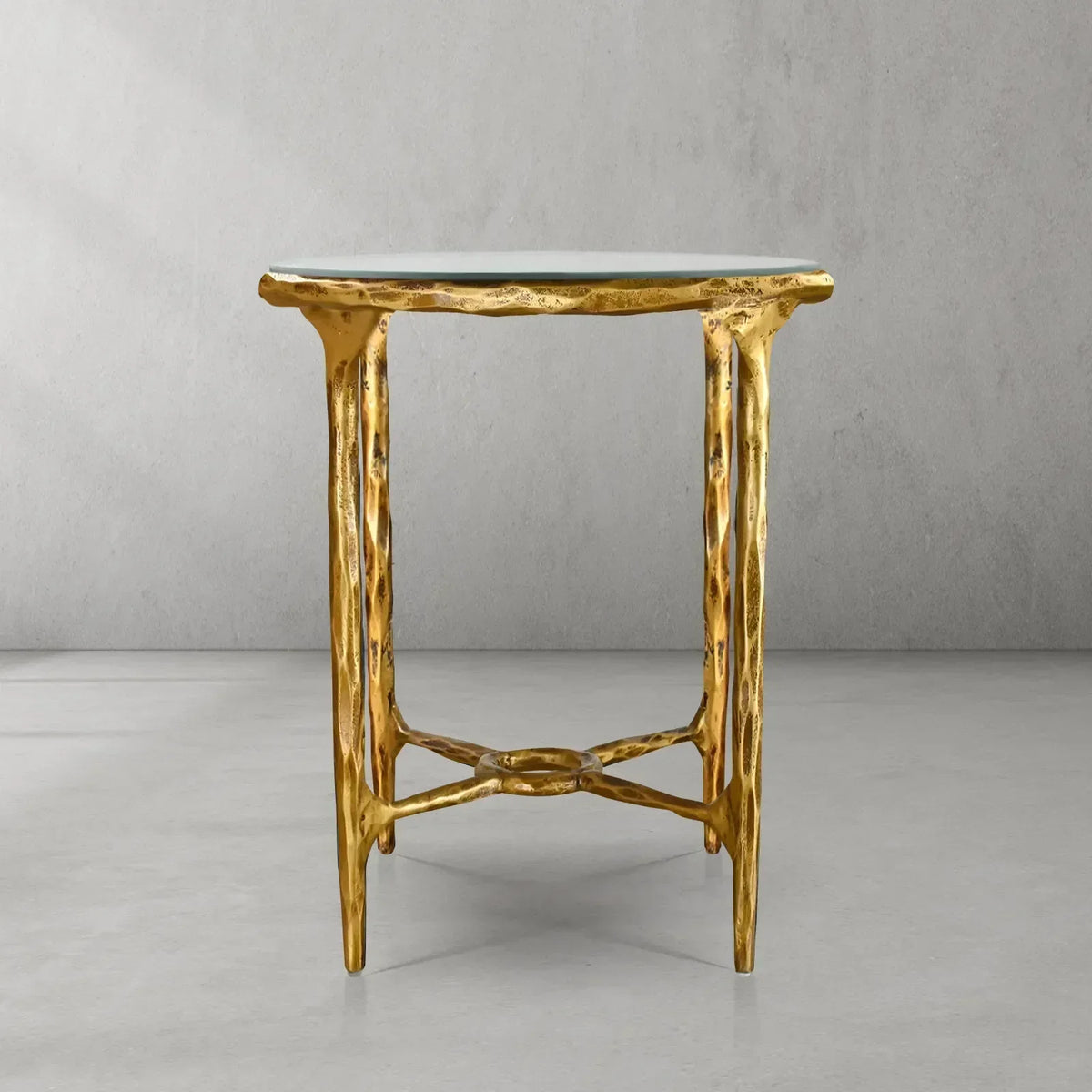 Thaddeus Metal Glass Round Side Table Hand-Forged End Table