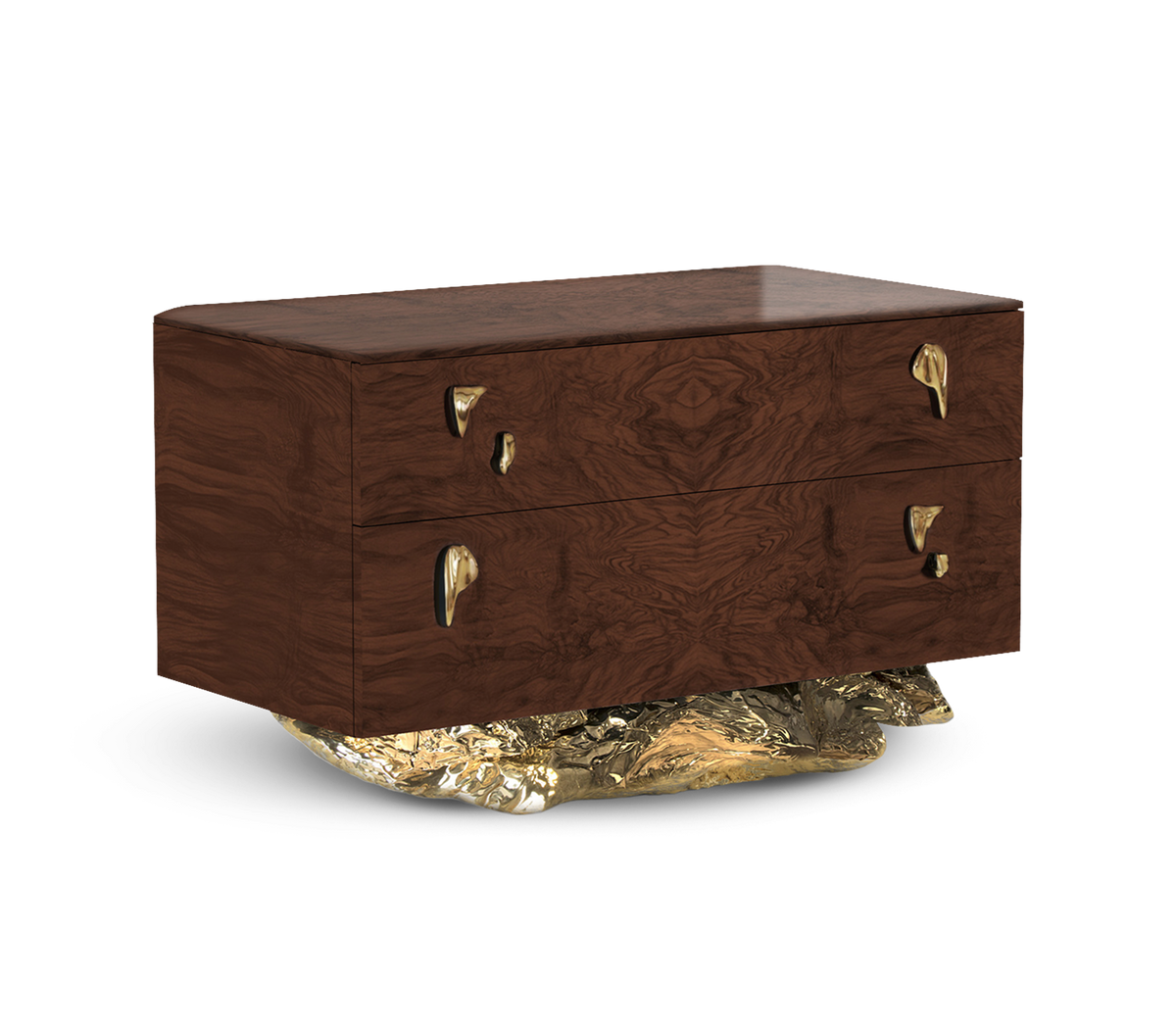 Angra Walnut Root Organic Gold Base Luxury Nightstand