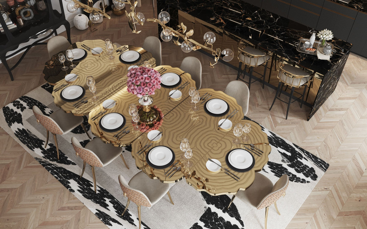 Fortuna XXL Full Brass Tree-Ring Luxury Dining Table