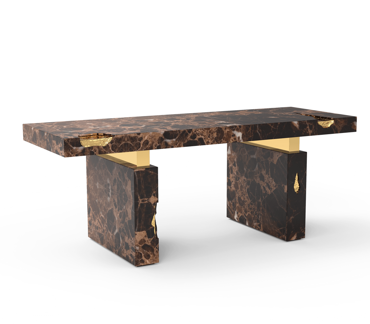 Empire Cracked Brass Inlay Marble Luxury Desk