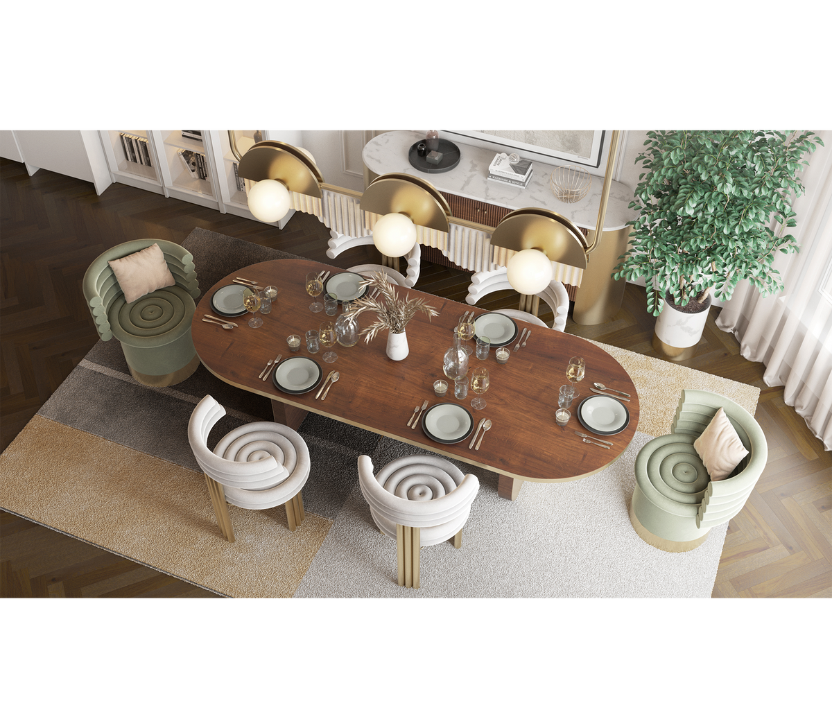 Kerr Tiered Velvet Polished Brass Dining Chair