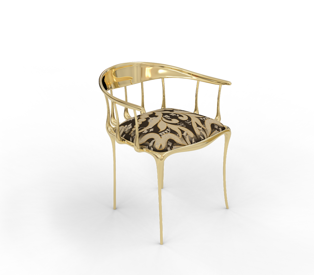 Nº11 Semiramide Nero Surrealist Polished Gold Dining Chair