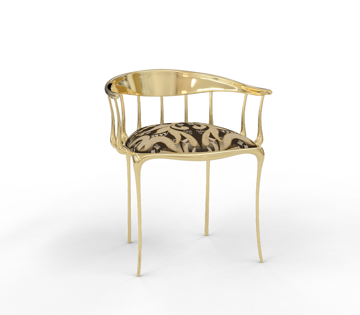 Nº11 Semiramide Nero Surrealist Polished Gold Dining Chair