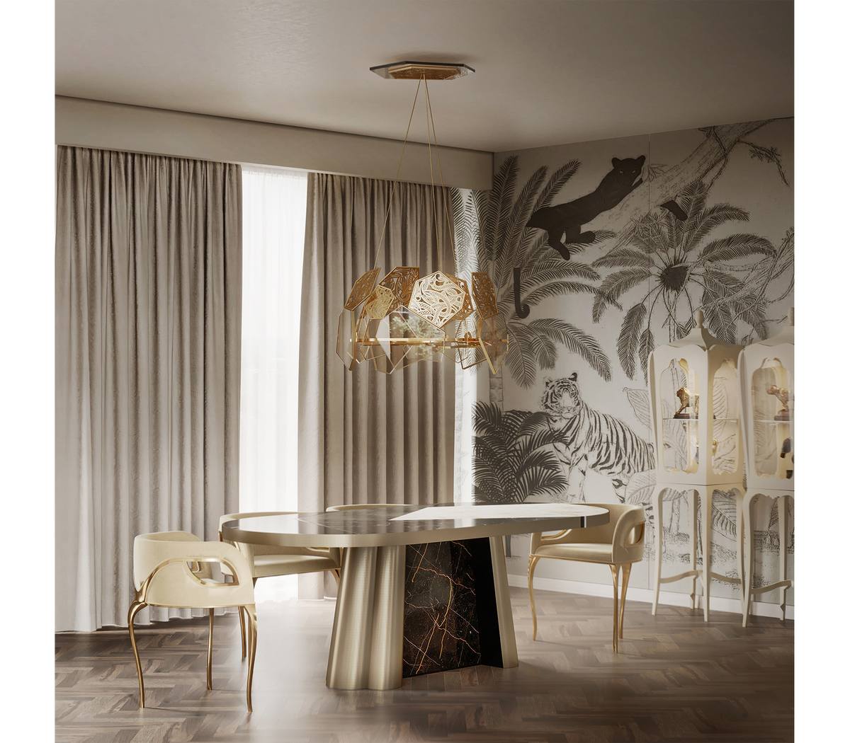 Chandra Cutout Gloss Brass Velvet Chair