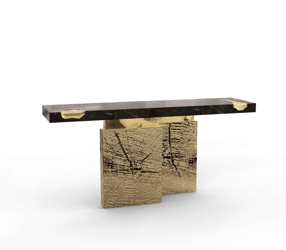 Empire Consoles Hammered Gilded Brass Entryways Cabinet Table