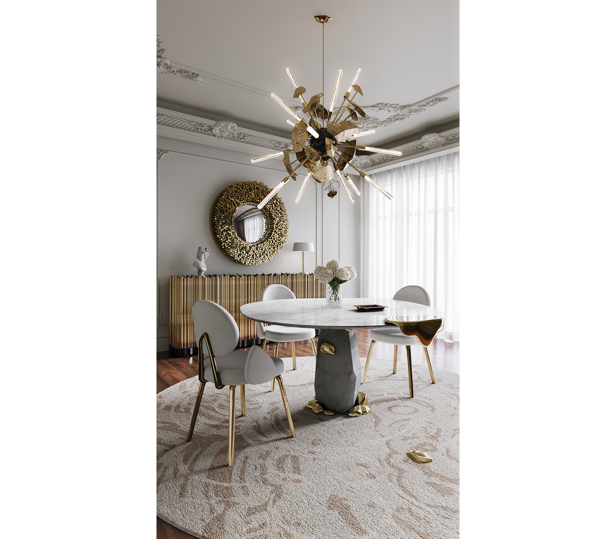 Diamond Marble & Brass Round Dining Table