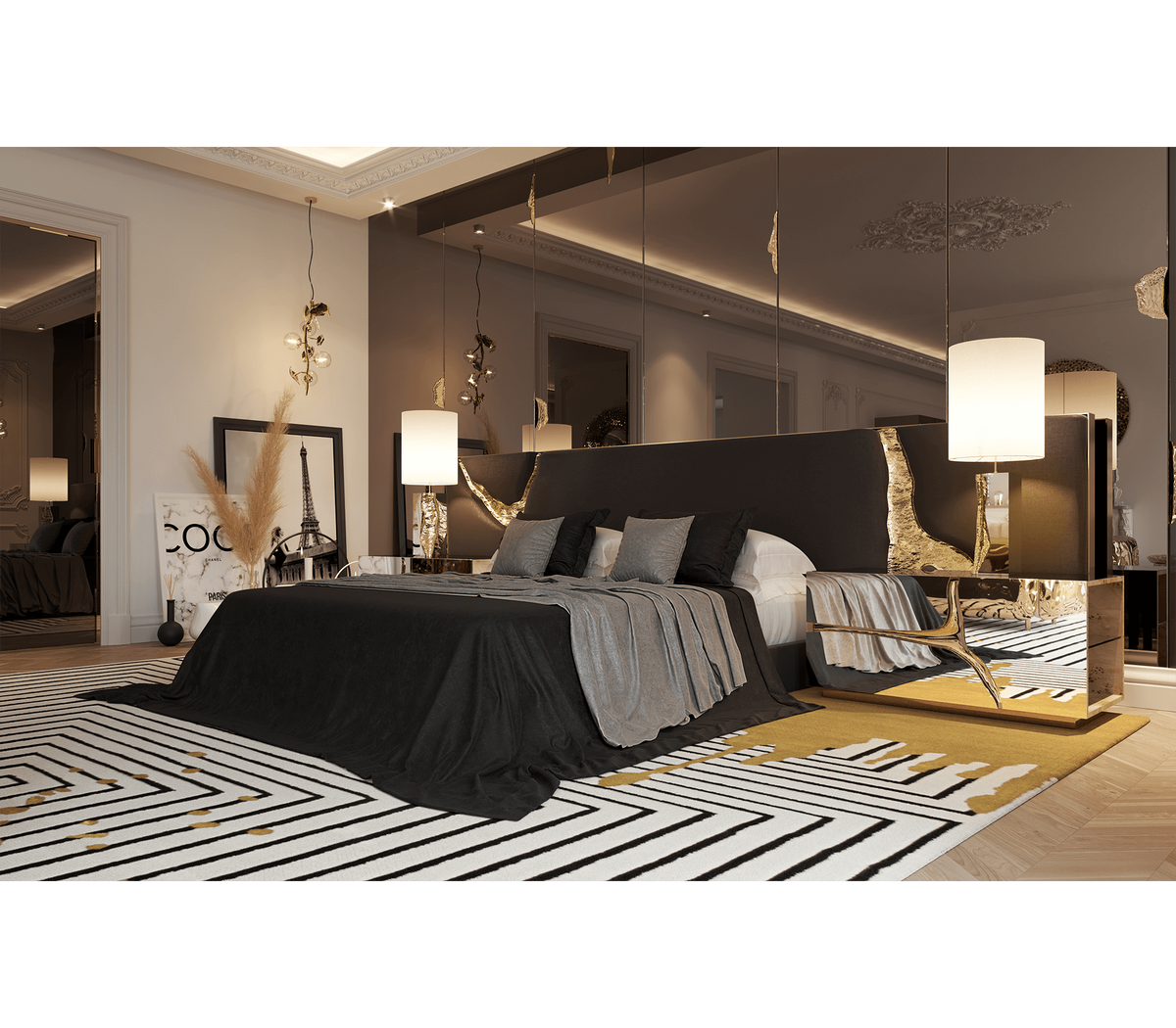 Lapiaz Kintsugi Velvet Polished Gold Luxury Headboard