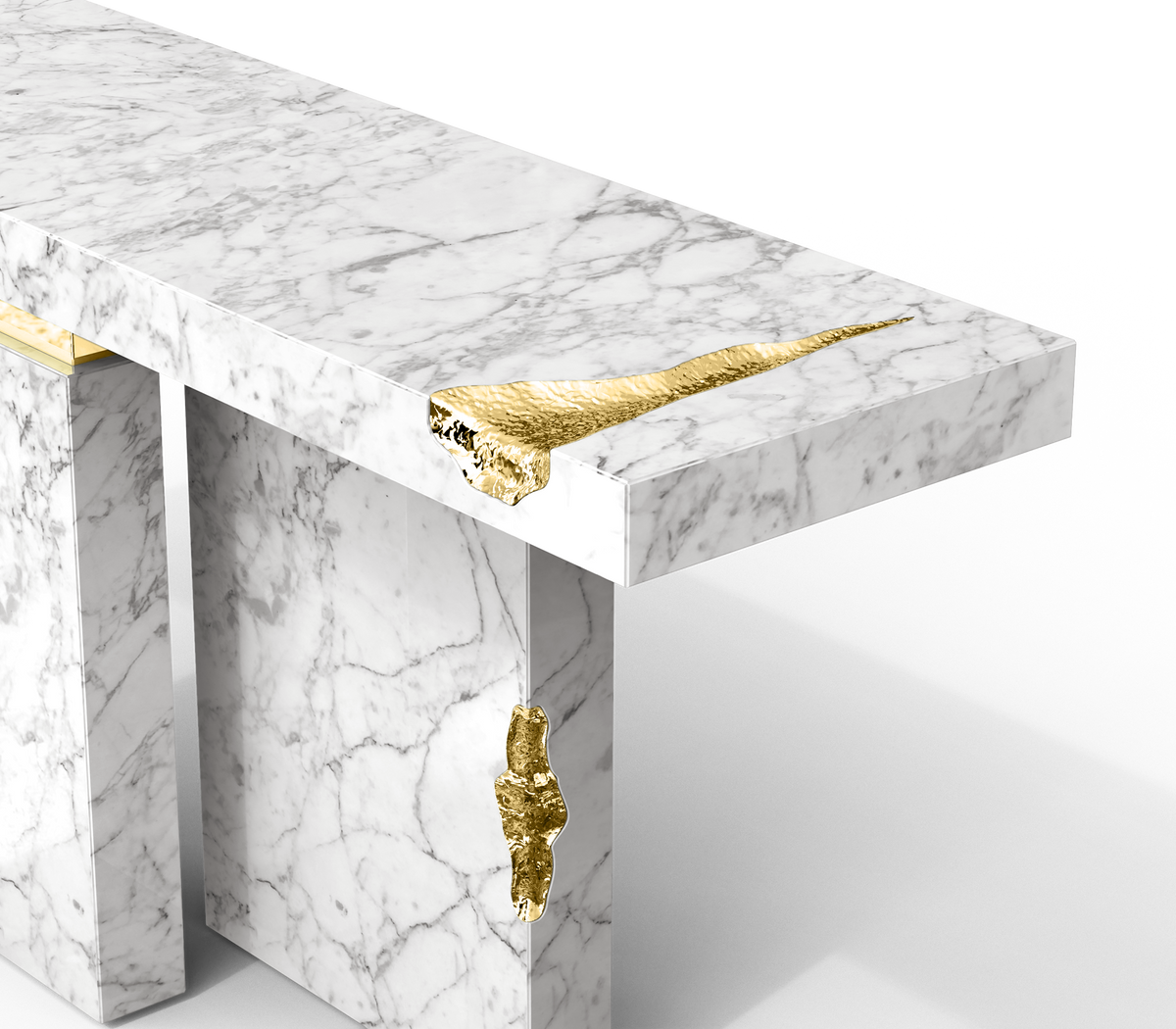 Empire Consoles Hammered Gilded Brass Entryways Cabinet Table
