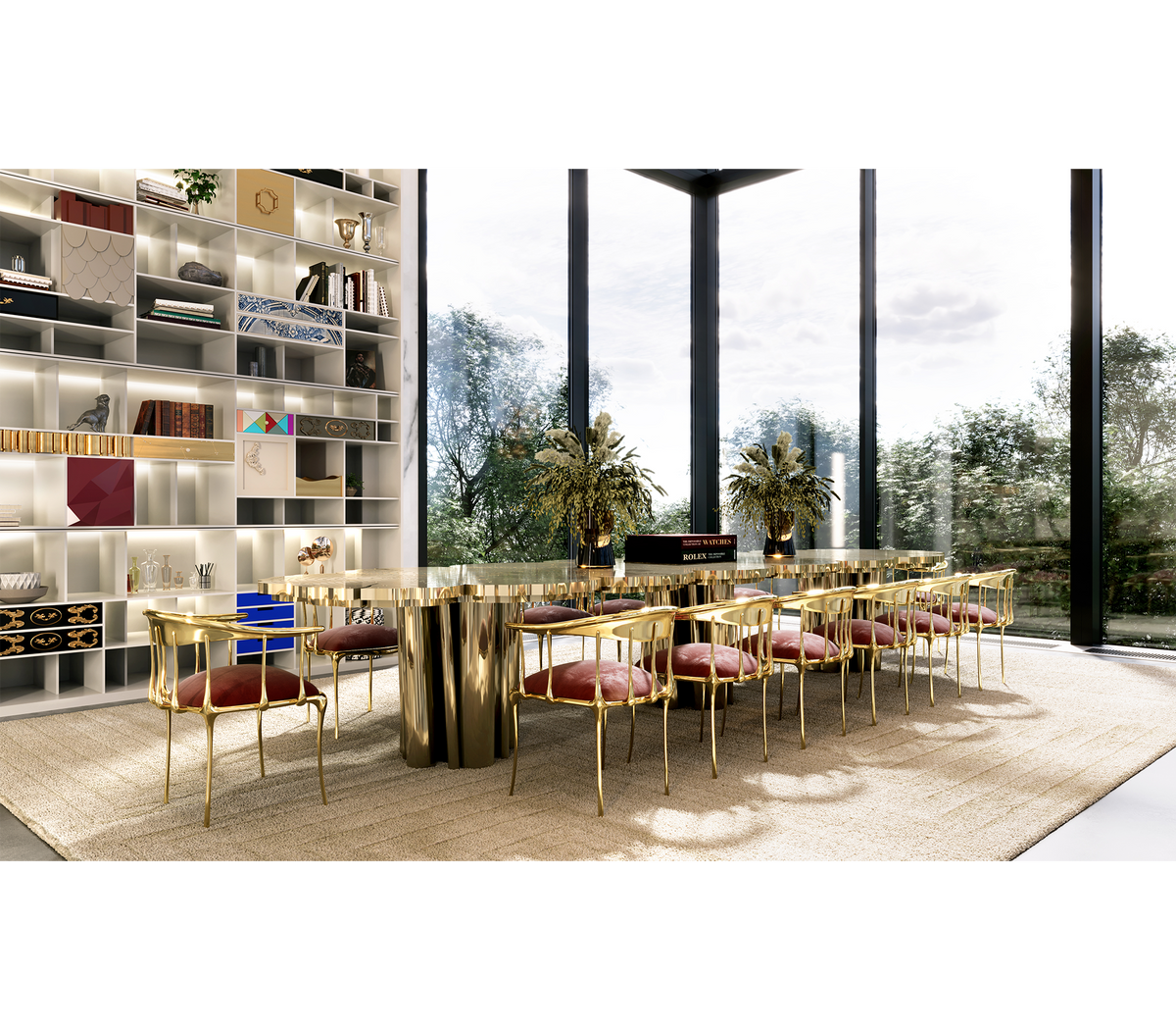 Fortuna XXL Full Brass Tree-Ring Luxury Dining Table