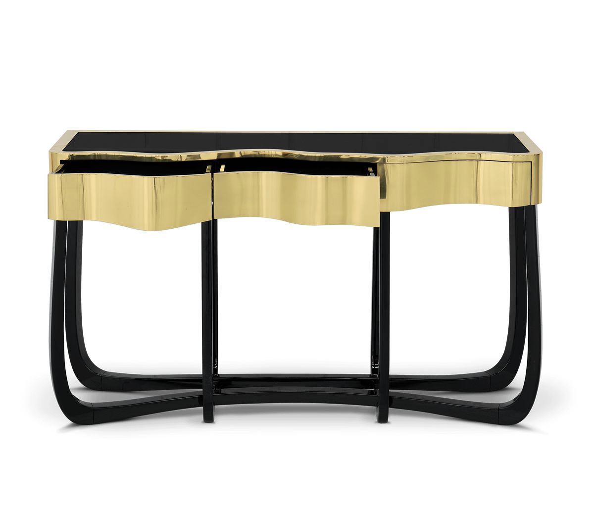 Sinuous Consoles Patina Brass Wave Entryways Cabinet Table