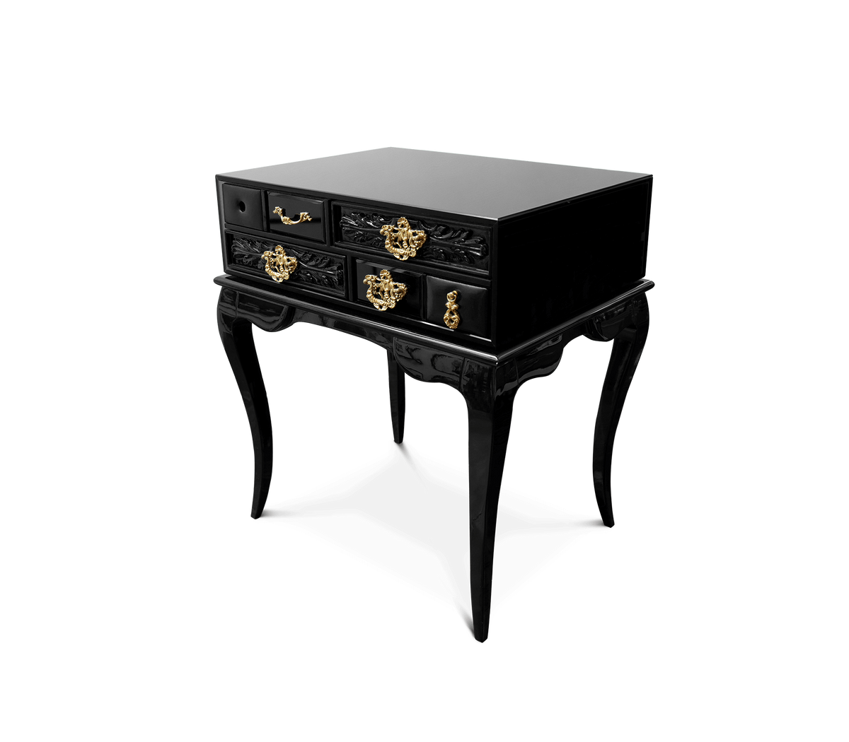 York Right Baroque High Gloss Black Luxury Nightstand