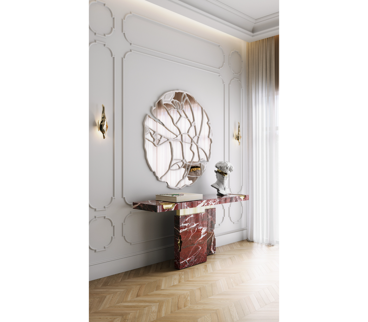 Empire Consoles Hammered Gilded Brass Entryways Cabinet Table
