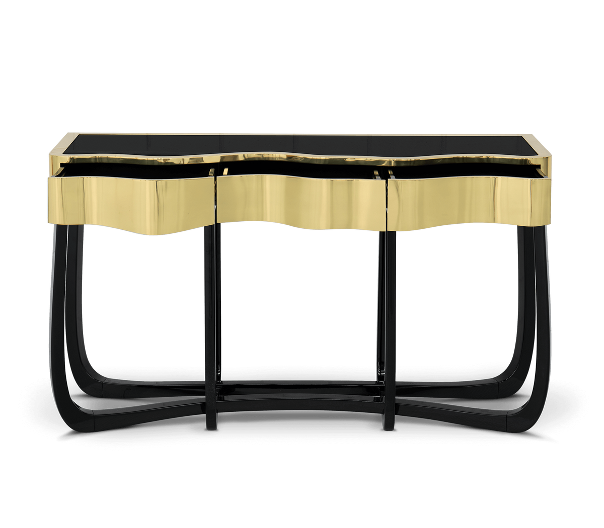 Sinuous Consoles Patina Brass Wave Entryways Cabinet Table
