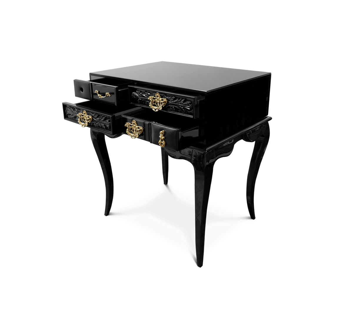 York Right Baroque High Gloss Black Luxury Nightstand