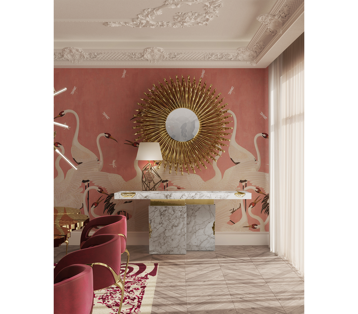 Empire Consoles Hammered Gilded Brass Entryways Cabinet Table