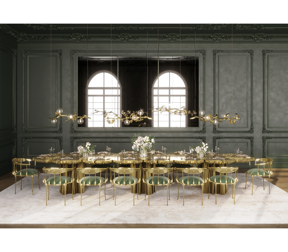 Fortuna XXL Full Brass Tree-Ring Luxury Dining Table