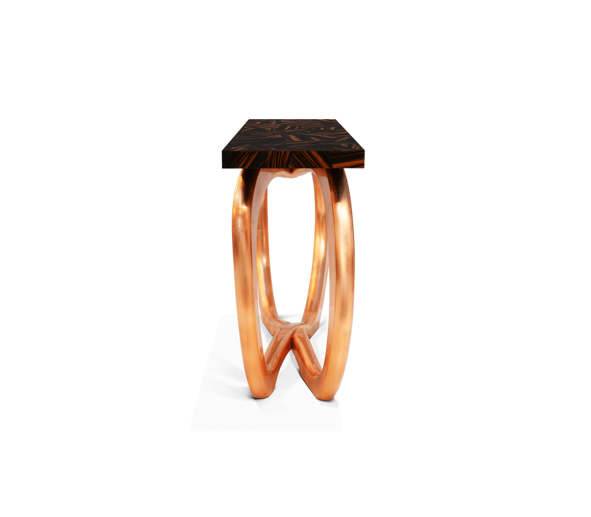 Infinity Consoles Curved Copper Leaf Entryways Cabinet Table