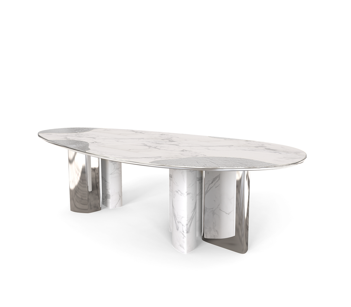 Ophelia Oval Carrara Marble & Gold Dining Table