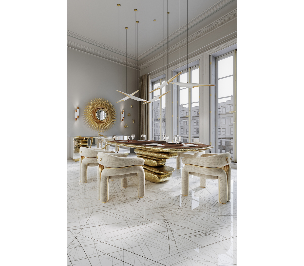 Elara Curved Sculptural Polished Brass Luxury Dining Chair