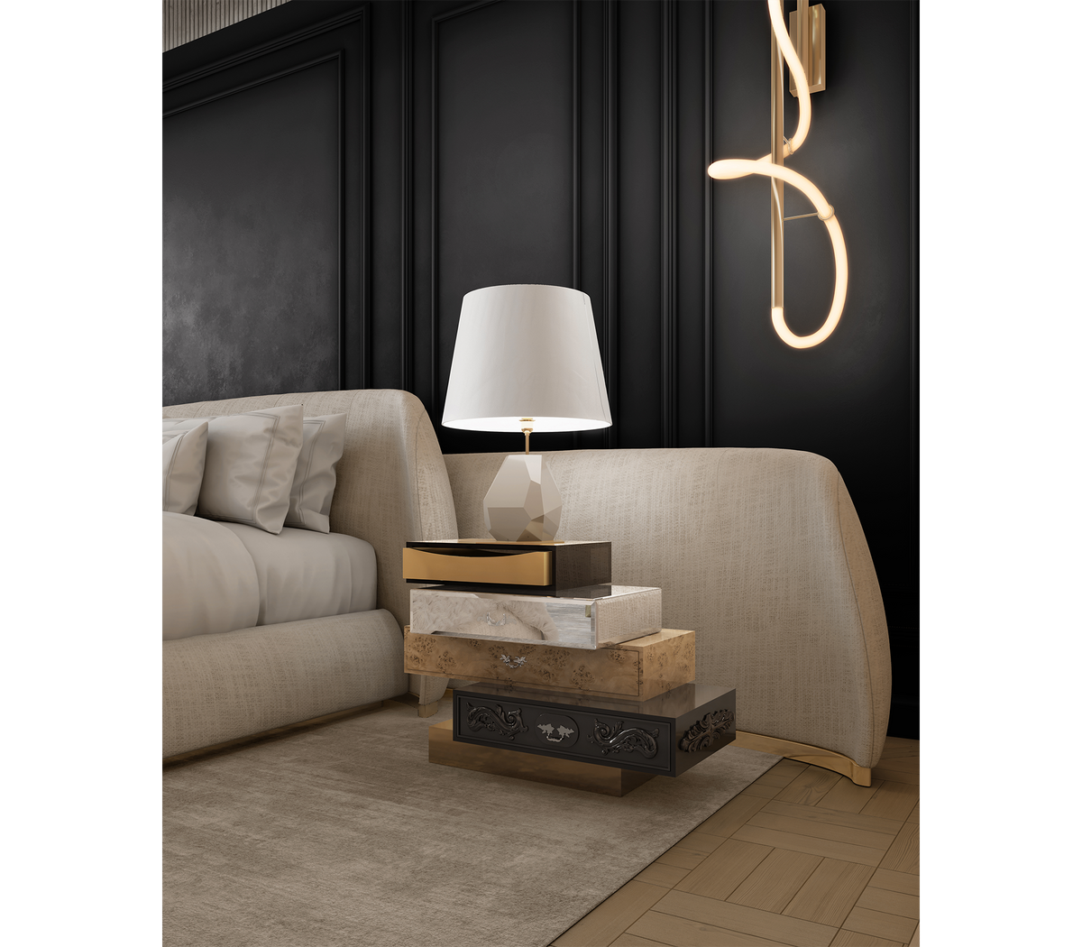 Frank Surreal Multi-Veneer Layered Luxury Nightstand