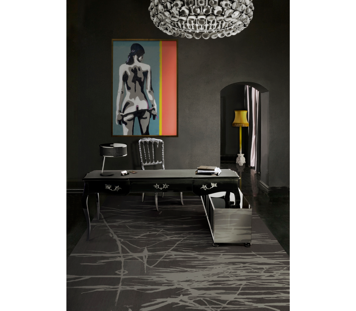 Boulevard Gloss Black Classic Executive Writing Desk
