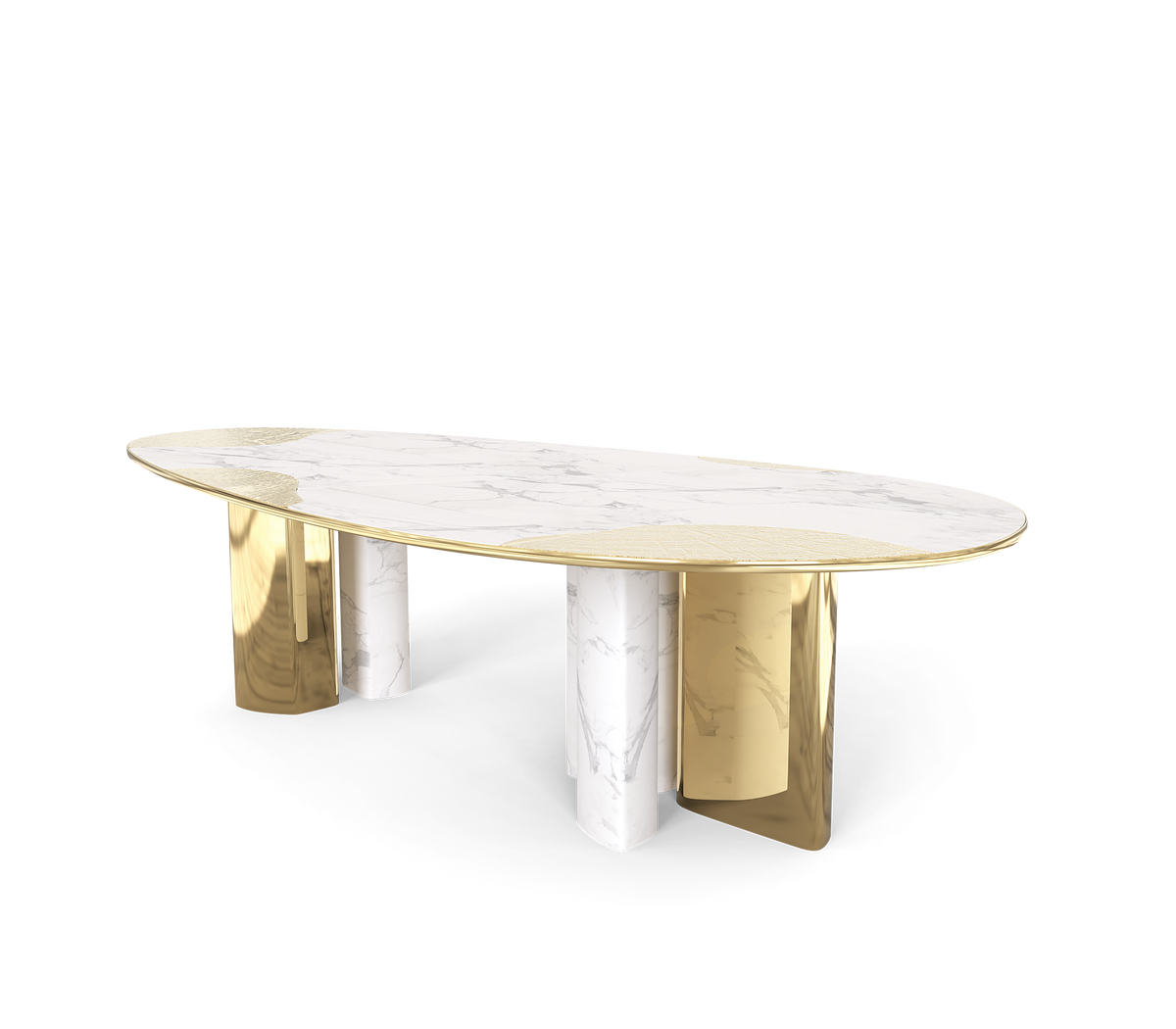 Ophelia Oval Carrara Marble & Gold Dining Table