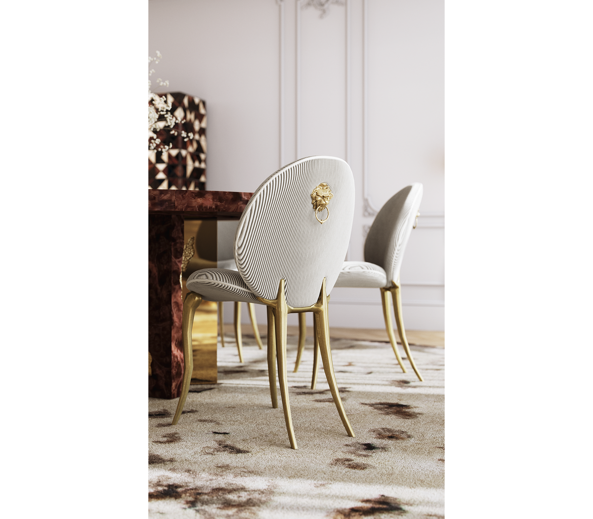 Soleil Curved Brass Modern Luxury Dining Chair